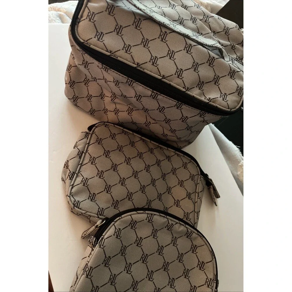 3 Lauren Ralph Lauren Cosmetic Accessory Pouches Bag Logo VTG Gray Diamond